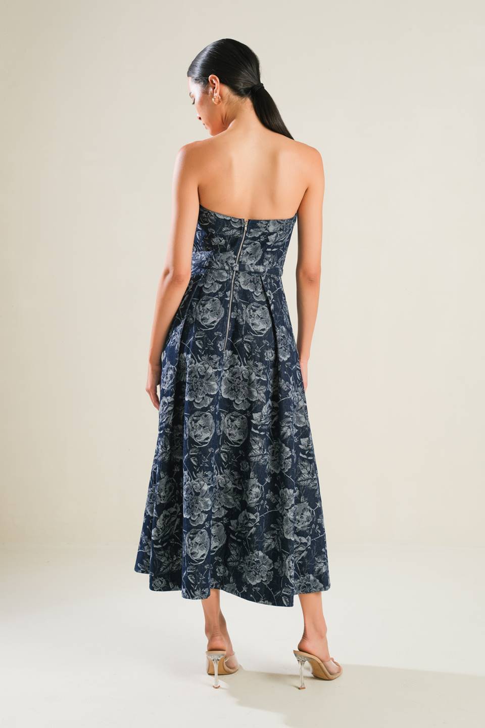 EVOLVING REFLECTIONS DENIM MIDI DRESS Flying Tomato